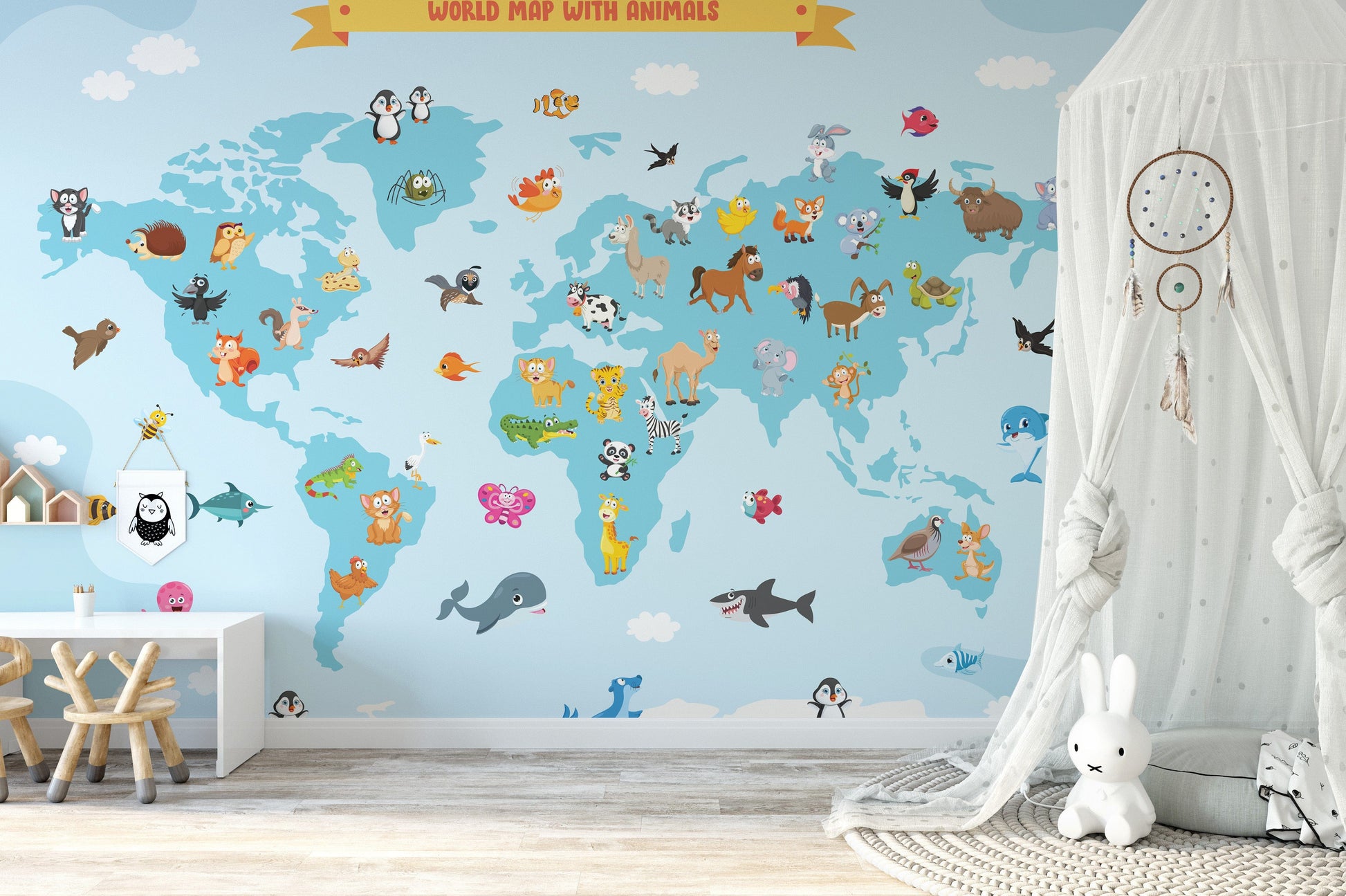 Animal world map for walls
