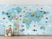 Kids animal map wallpaper mural
