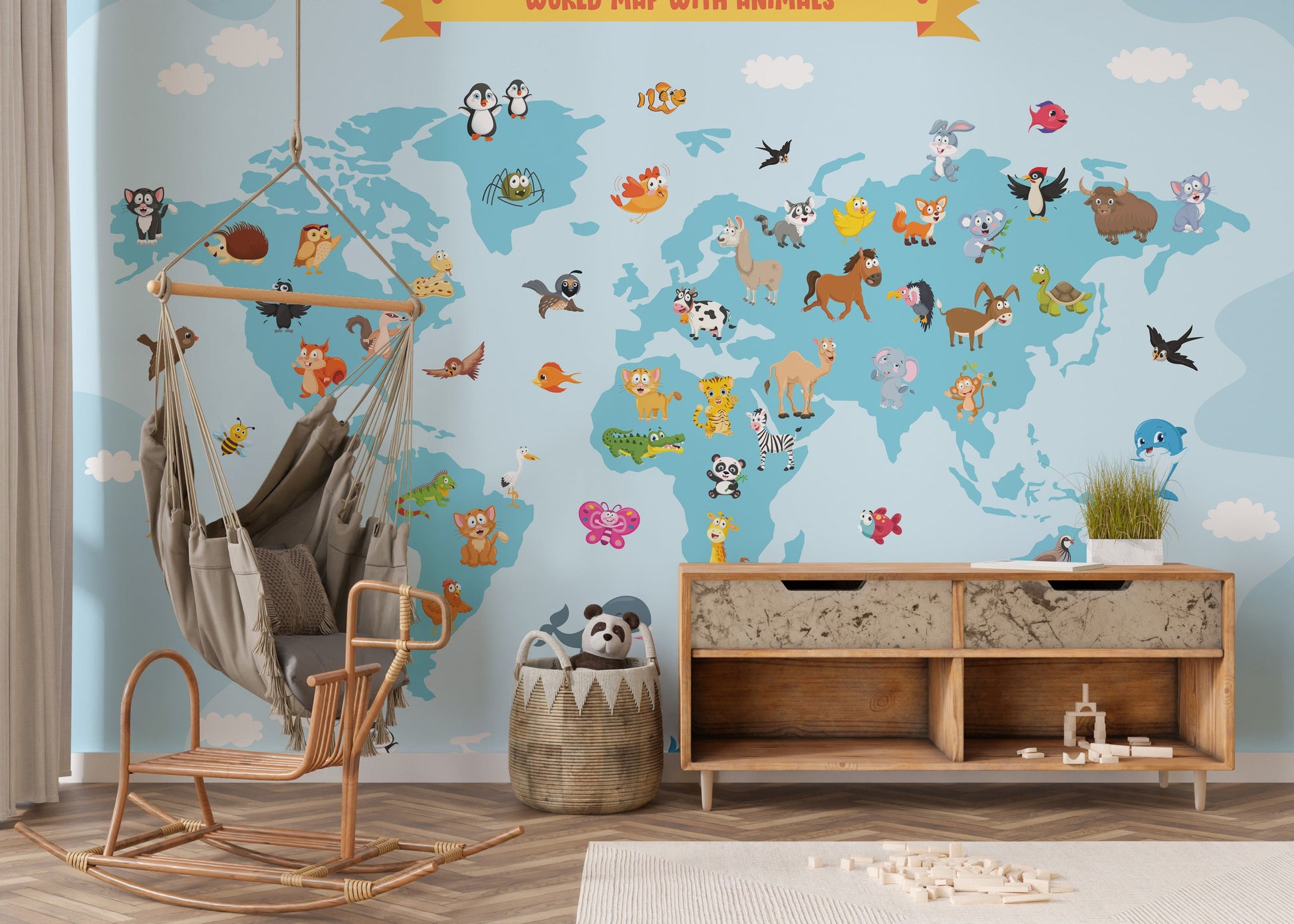 World map with animals wallpaper
