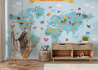 World map with animals wallpaper
