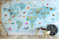 Animal world map wall mural

