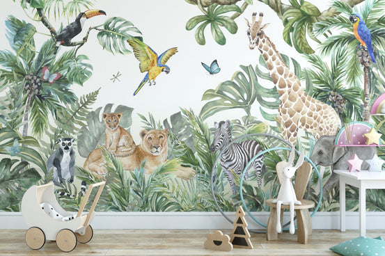 Animals Jungle Wallpaper Mural for Kids Room Decor A619