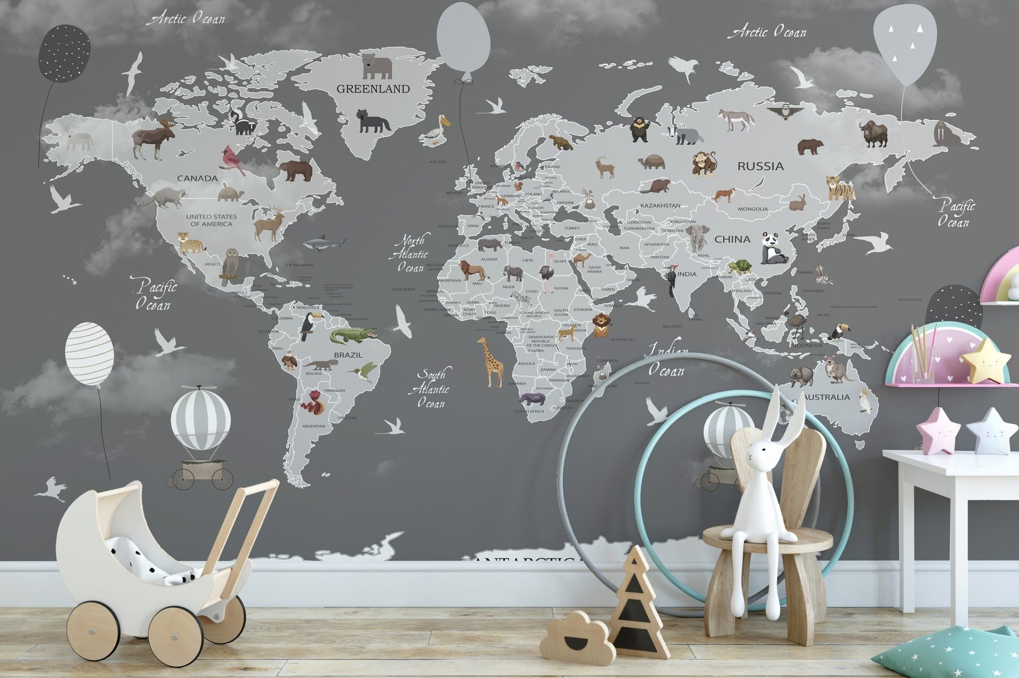 Educational map featuring animals by region A898