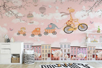 Kids' nursery wallpaper with cycling animals Kids-09
