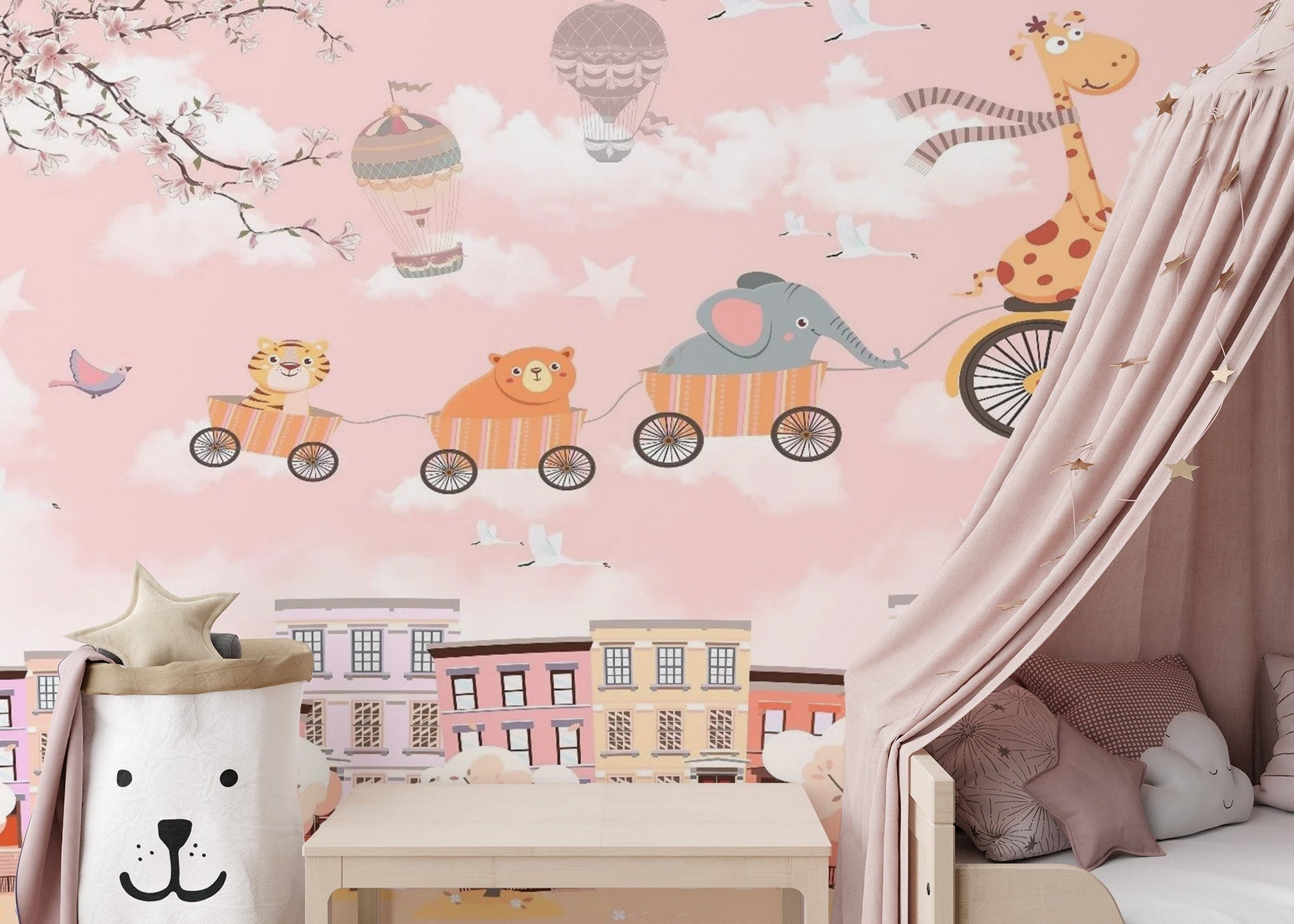 Animals on Cycle Self Adhesive Wallpaper for Kids Room - Giffywalls Kids-09