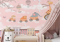 Animals on Cycle Self Adhesive Wallpaper for Kids Room - Giffywalls Kids-09