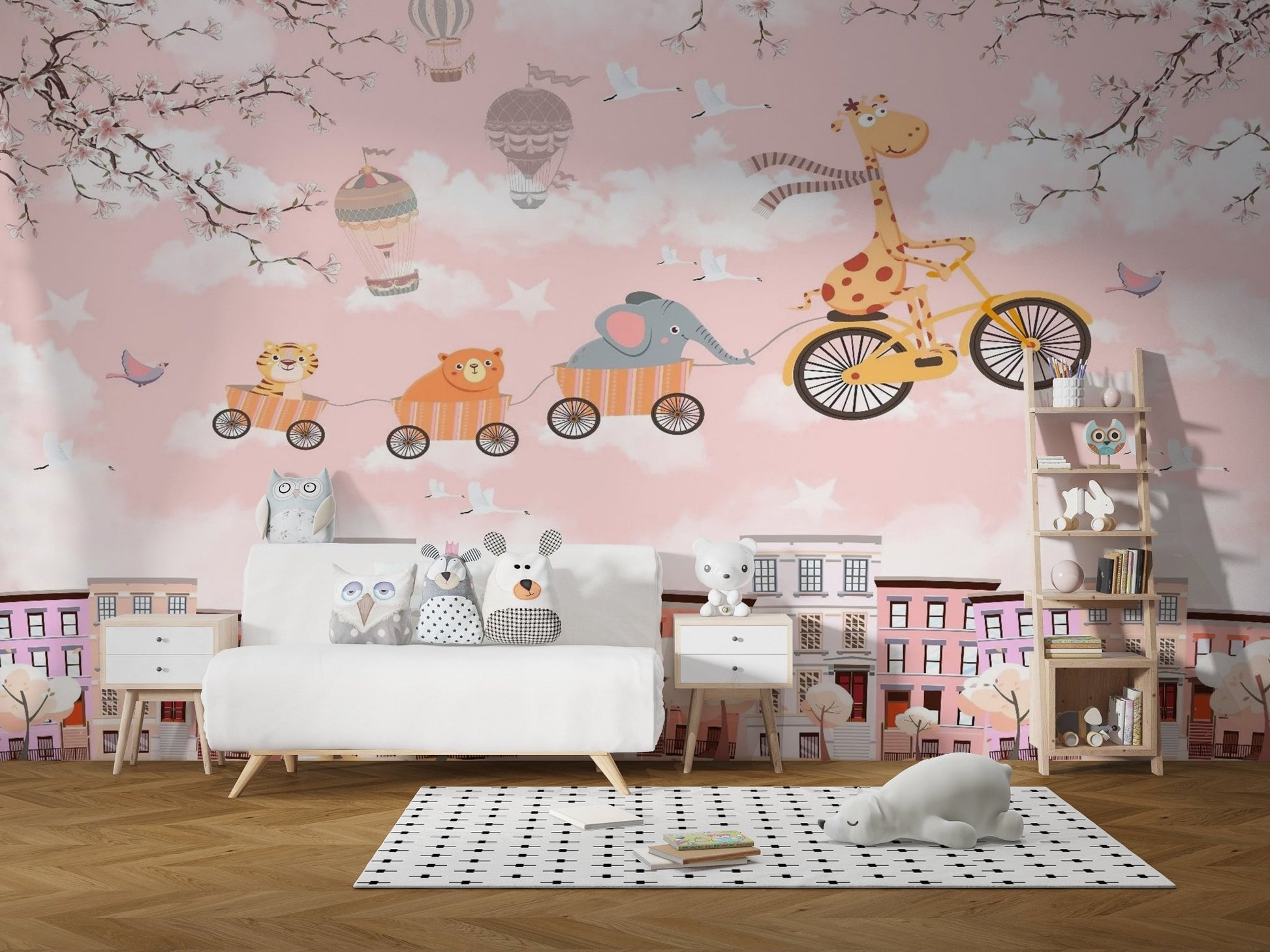 Animals on Cycle Self Adhesive Wallpaper for Kids Room - Giffywalls Kids-09