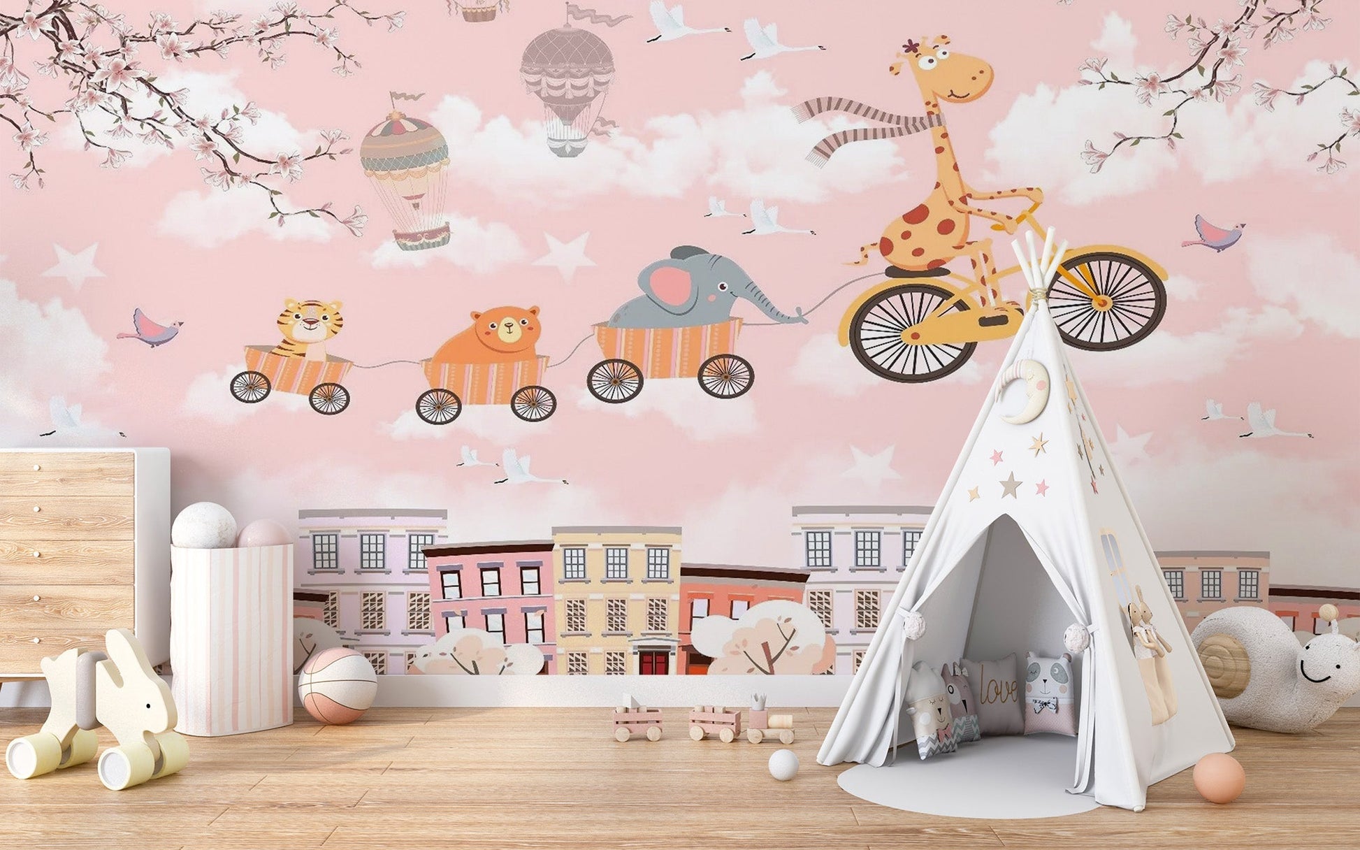 Animals on Cycle Self Adhesive Wallpaper for Kids Room - Giffywalls Kids-09