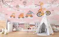 Animals on Cycle Self Adhesive Wallpaper for Kids Room - Giffywalls Kids-09