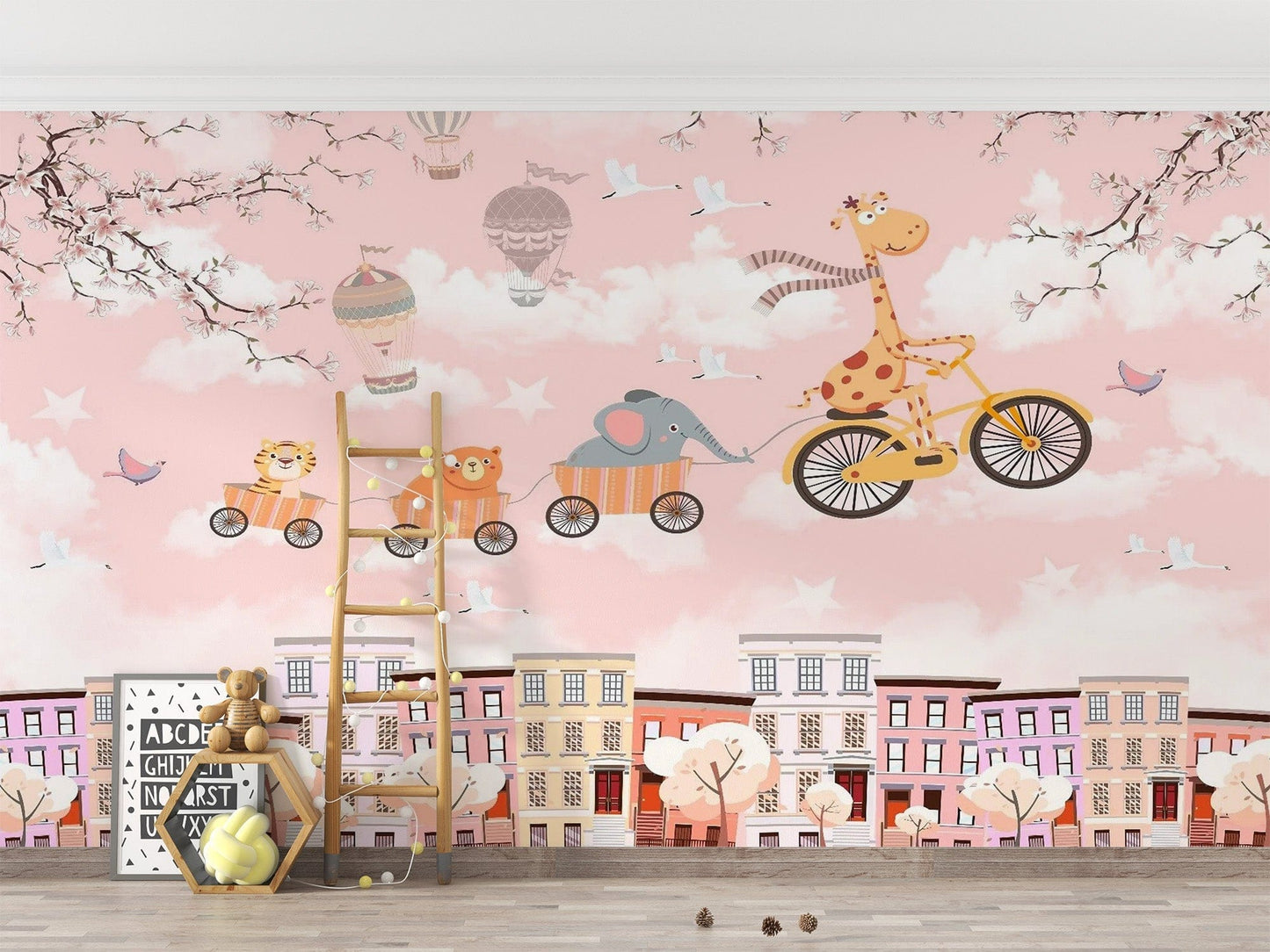 Animals on Cycle Self Adhesive Wallpaper for Kids Room - Giffywalls Kids-09