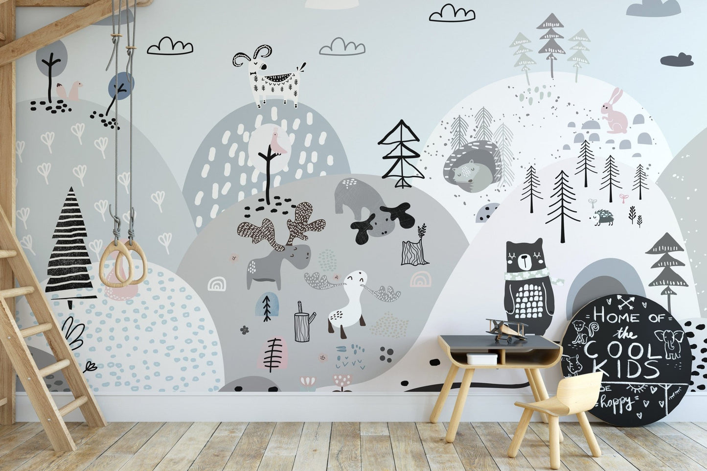 Cute deer on hills wallpaper with soft pastel tones A791