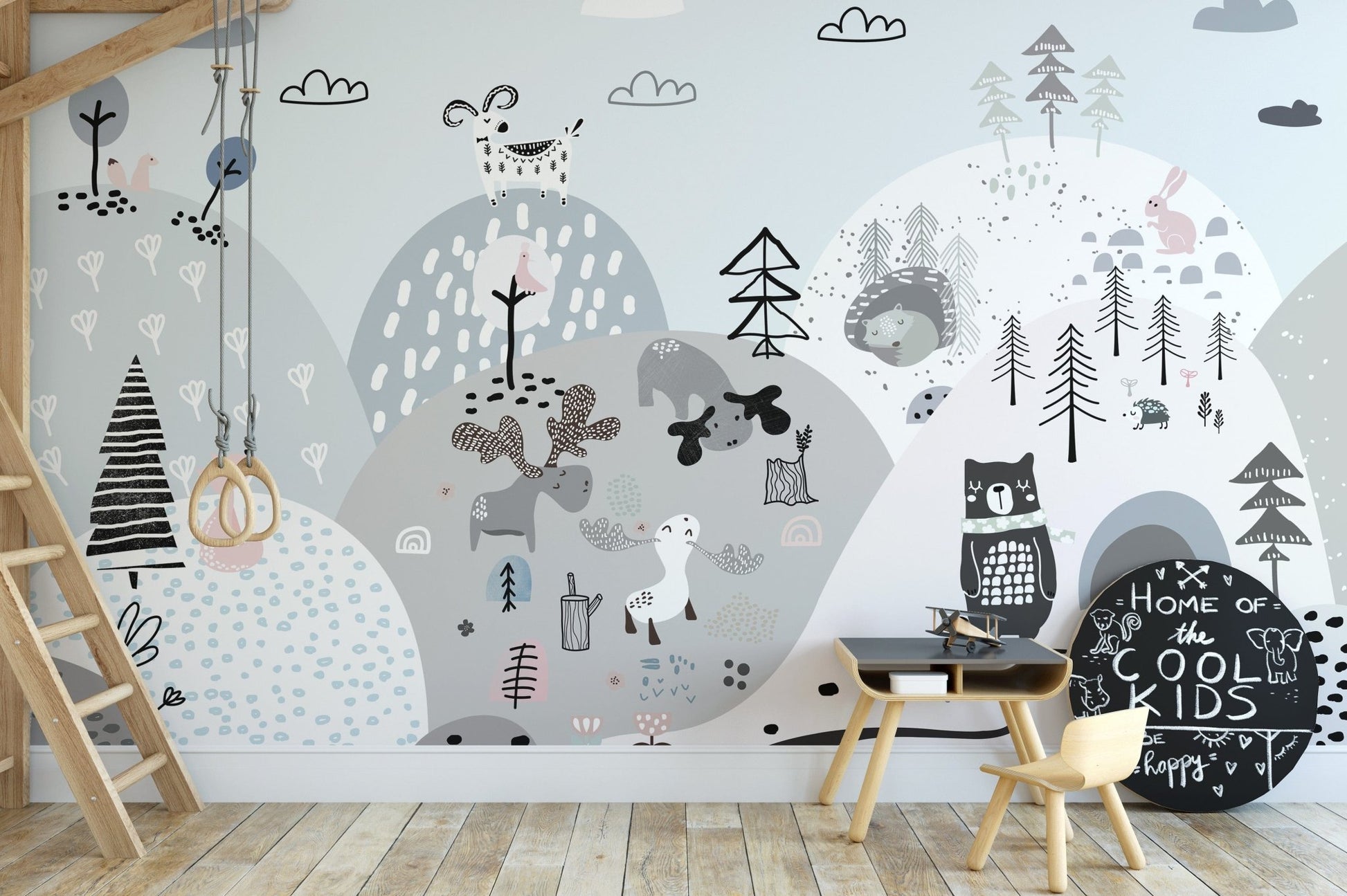 Cute deer on hills wallpaper with soft pastel tones A791