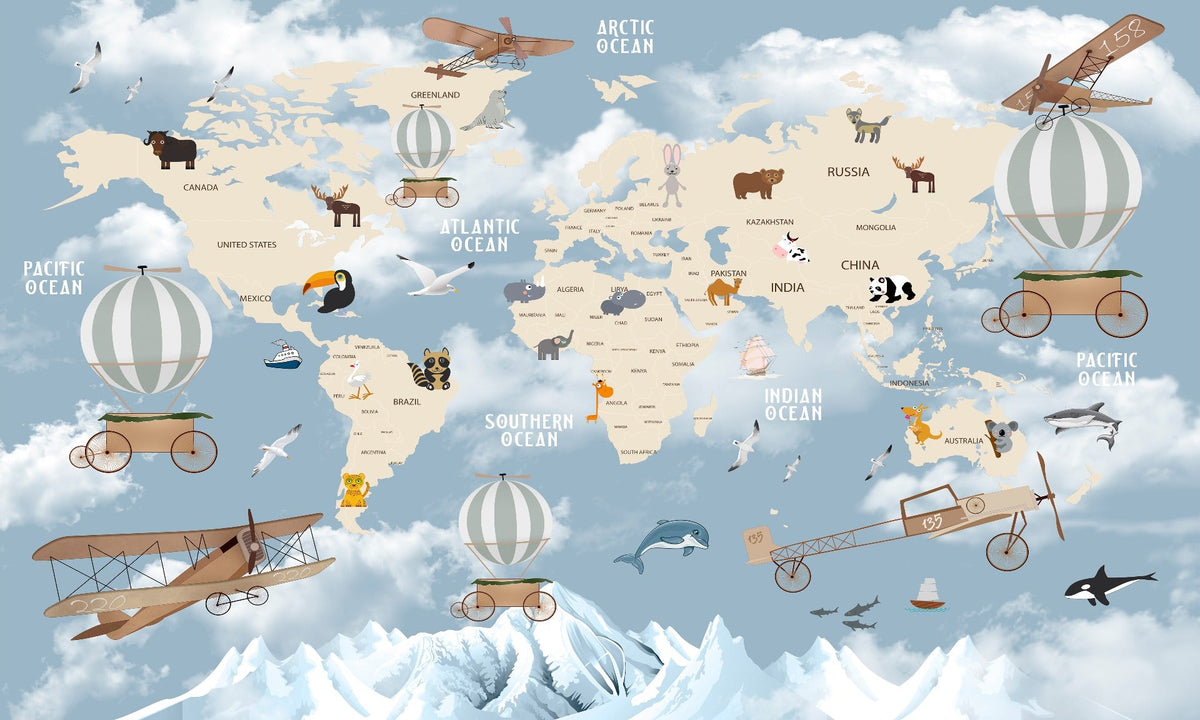 Children Room Wonderland World Map Wallpaper