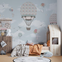 Sky-themed wallpaper mural with cute animals A611
