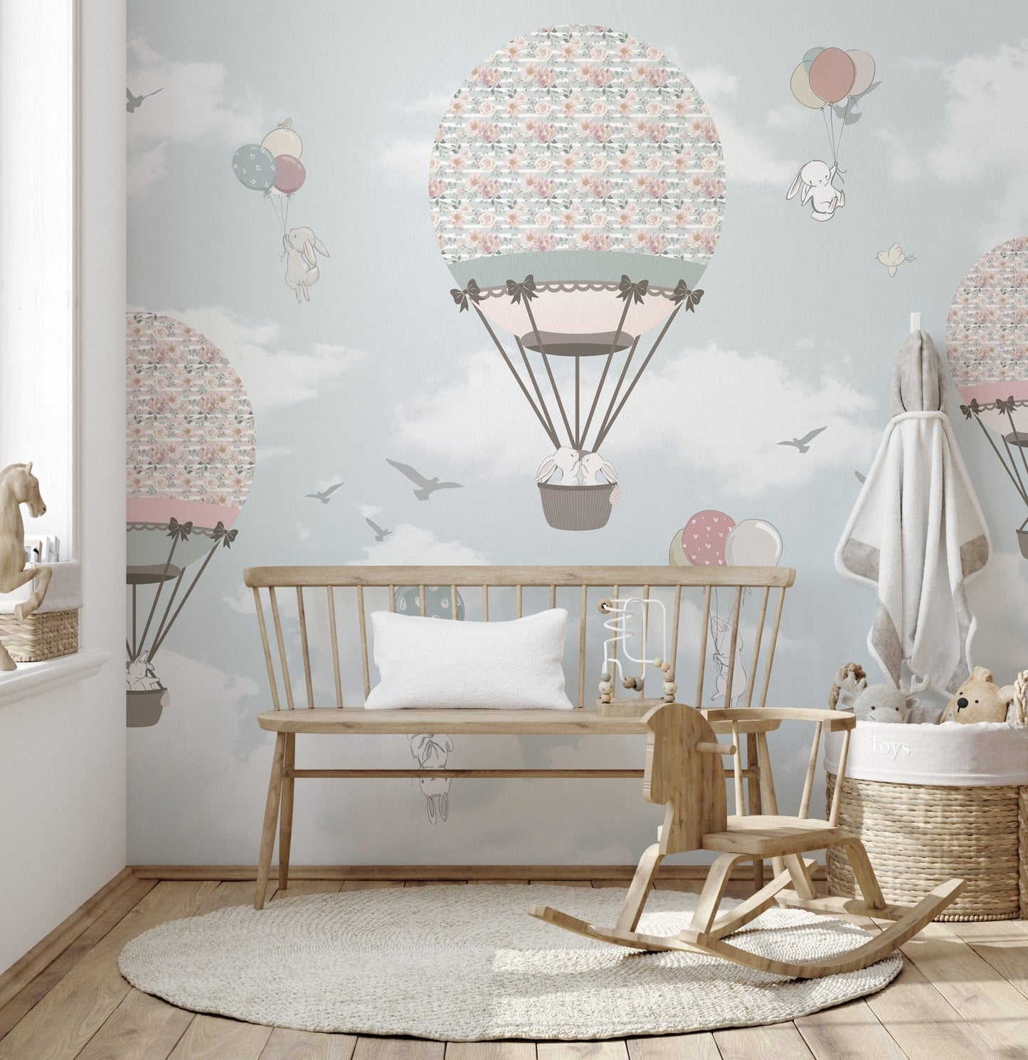 Cartoon animals in sky wallpaper for nurseries A611