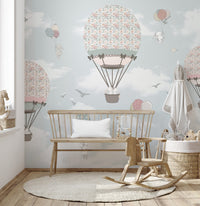Cartoon animals in sky wallpaper for nurseries A611