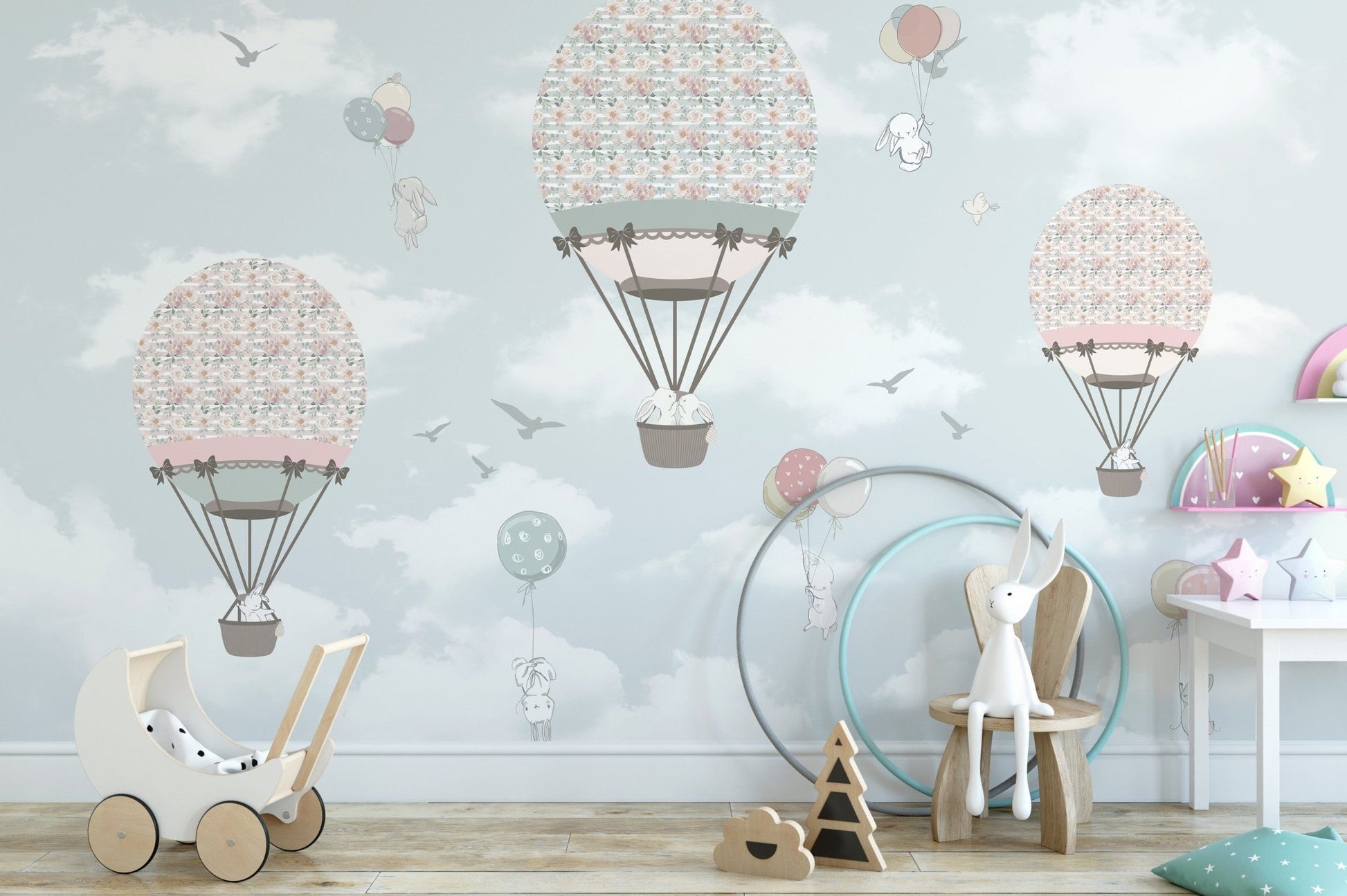 Animated sky animals wallpaper mural decor A611
