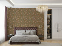 Living room with floral wallpaper mural

