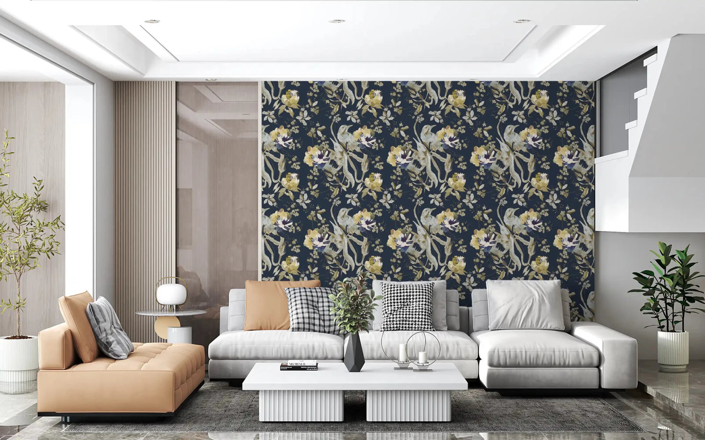 Graceful bird motifs define Antique Cream Bird & Blossom Wallpaper softly