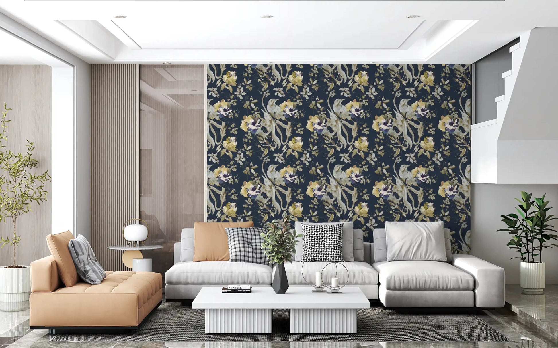 Graceful bird motifs define Antique Cream Bird & Blossom Wallpaper softly