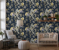 Soft cream petals stand out in Antique Cream Bird & Blossom Wallpaper