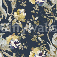 Balanced botanical artwork fills Antique Cream Bird & Blossom Wallpaper