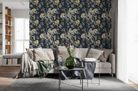 Delicate blooms shape Antique Cream Bird & Blossom Wallpaper beautifully