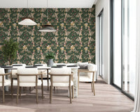 Muted green tones enrich Antique Cream Botanical Wallpaper with depth, GD9475