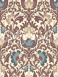 Historical Antique Floral Flourish wallpaper, heritage look.
