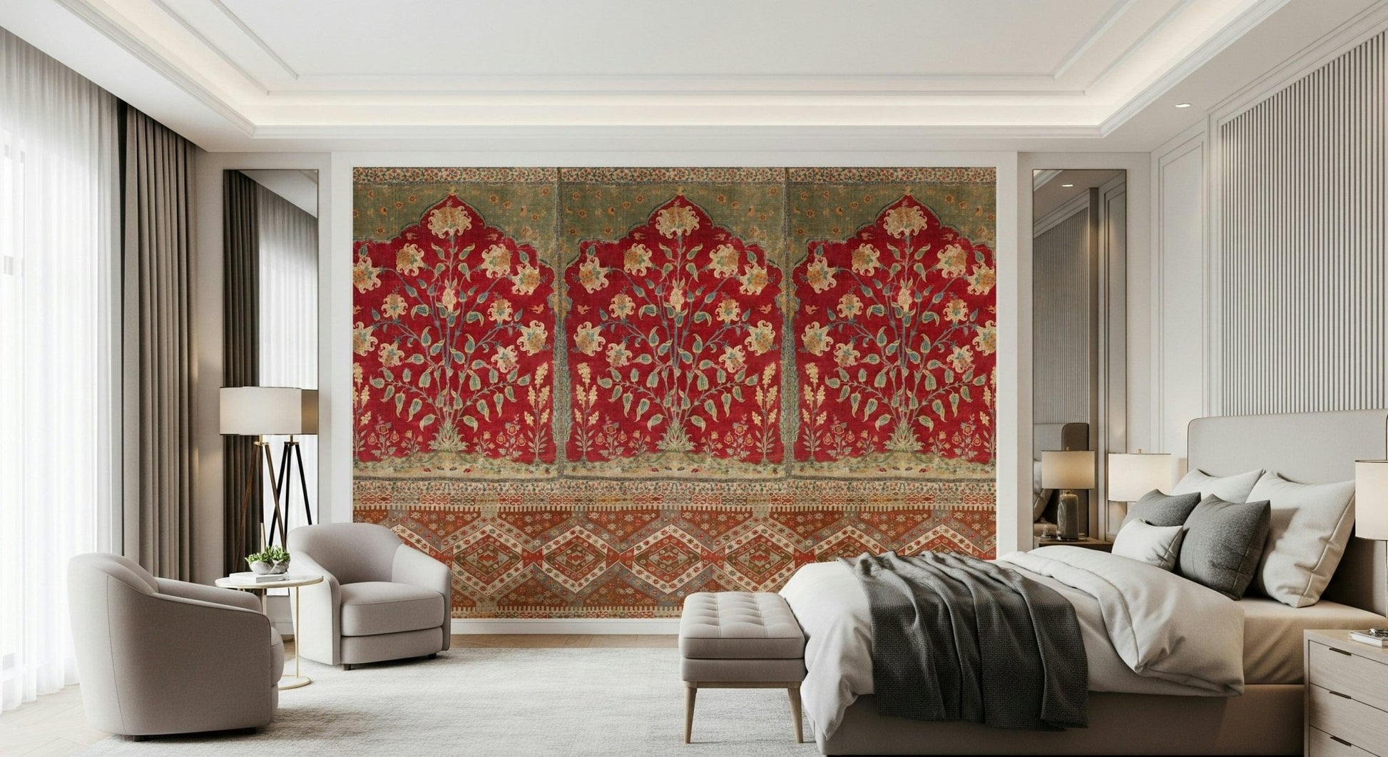 Antique Garden Tapestry Wall Mural showing floral and bird details