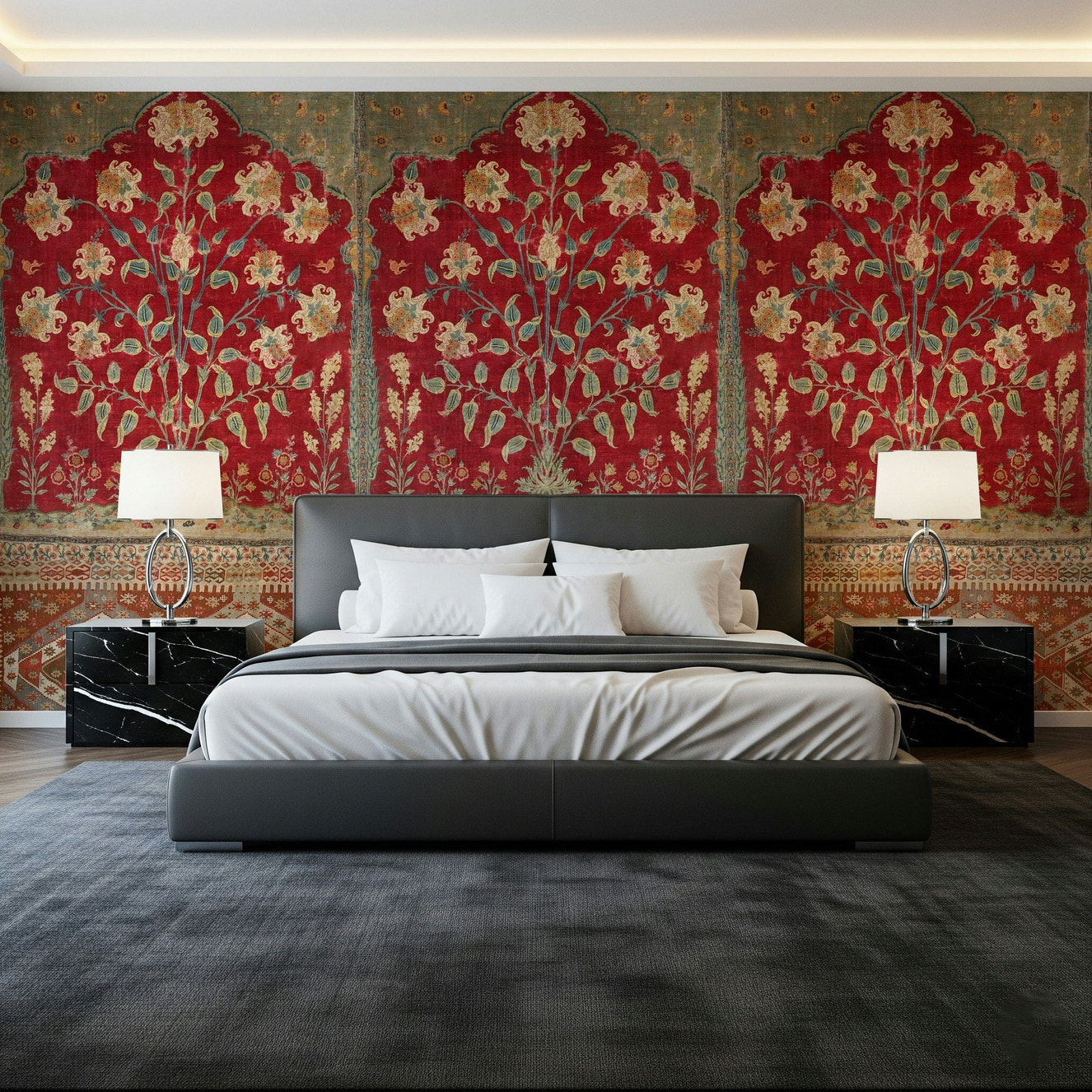 Antique Garden Tapestry Wall Mural in a vintage style living room