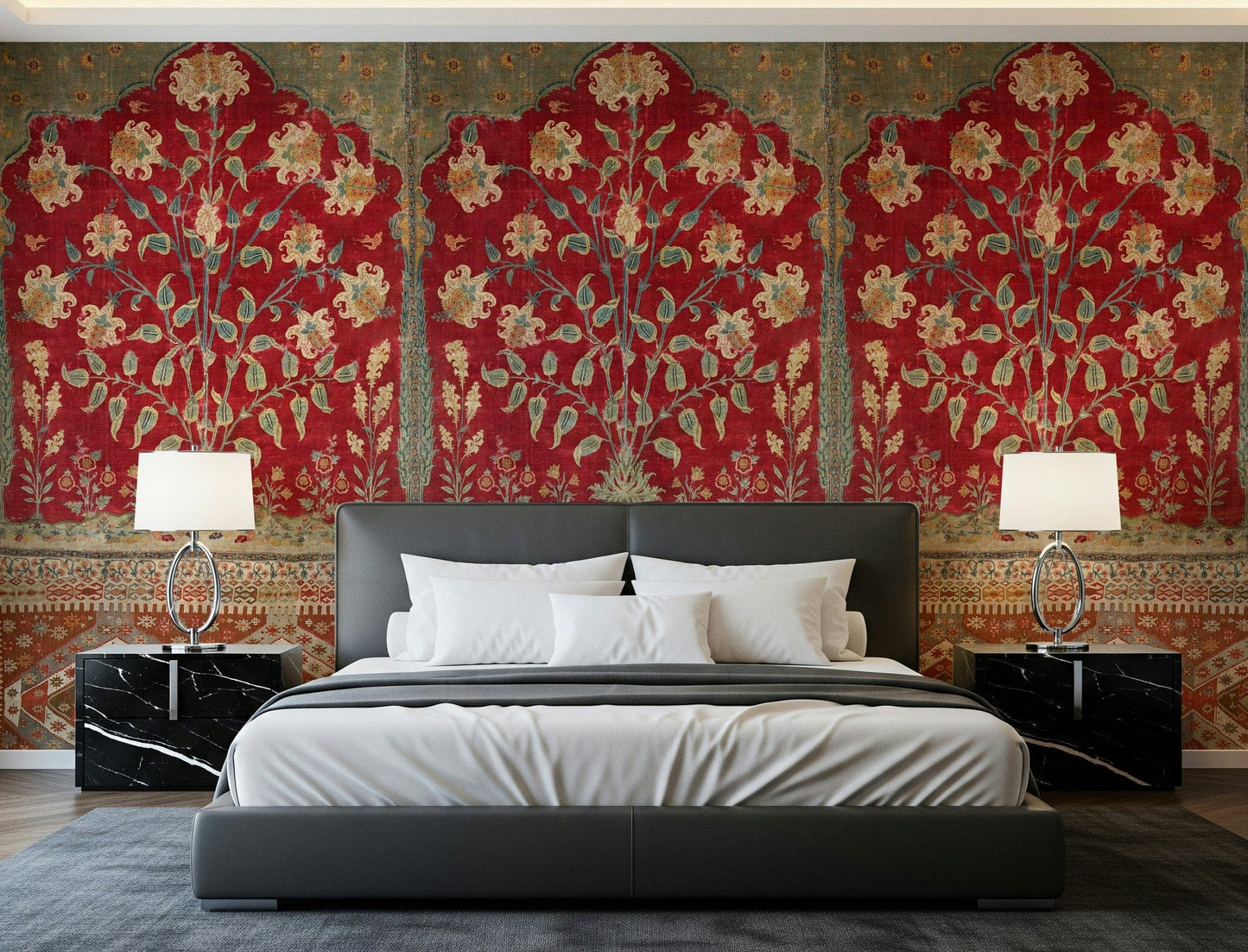 Antique Garden Tapestry Wall Mural in a vintage style living room