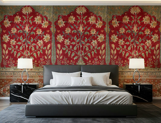 Antique Garden Tapestry Wall Mural in a vintage style living room