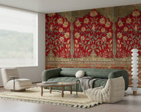Antique Garden Tapestry Wall Mural behind a wooden dining table