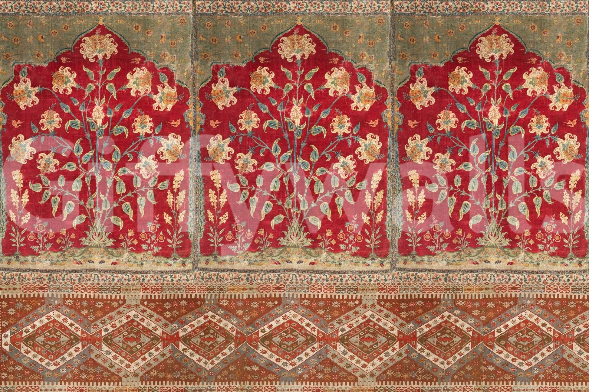 Antique Garden Tapestry Wall Mural highlighting classic botanical art
