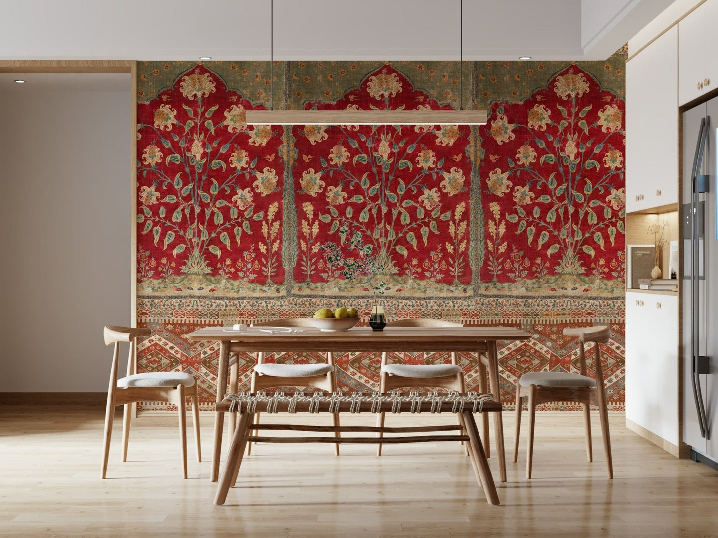 Muted green and beige garden mural for a home office backdrop
