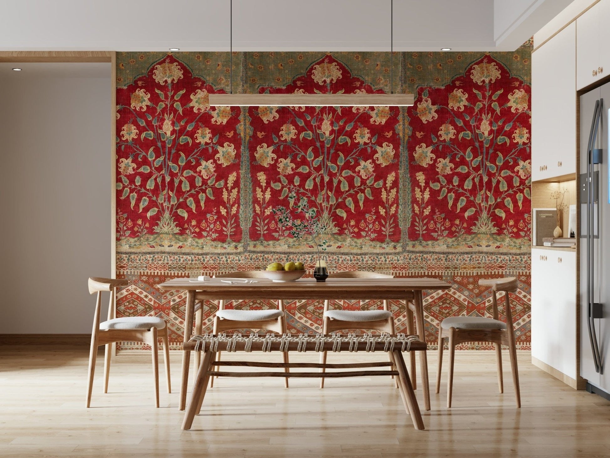 Muted green and beige garden mural for a home office backdrop