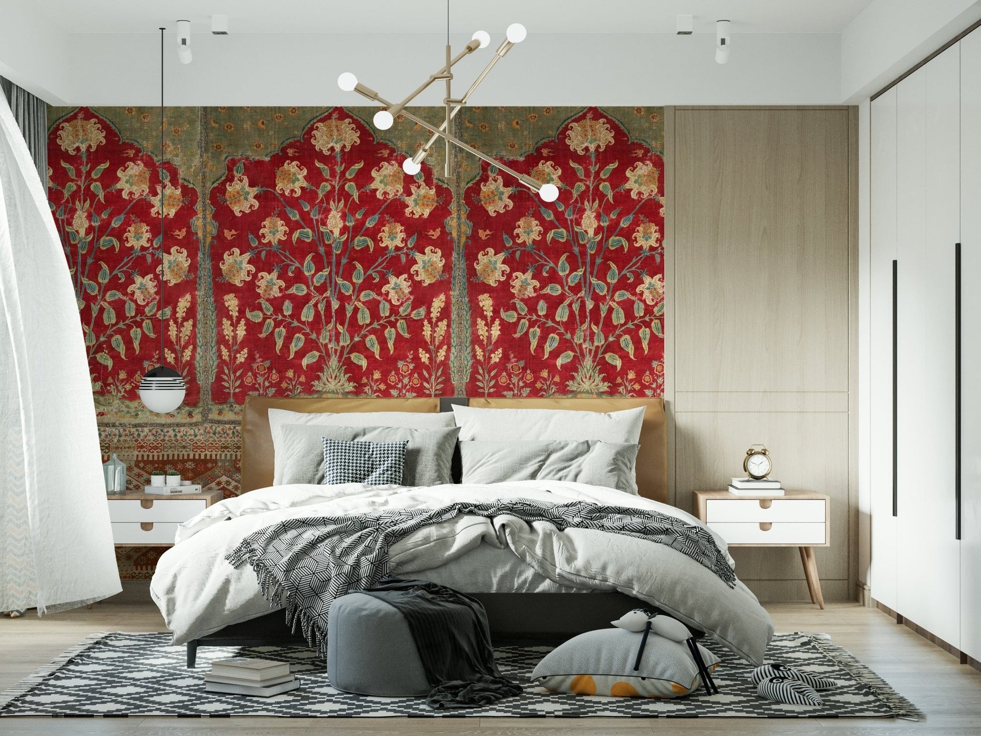 Antique Garden Tapestry Wall Mural installed in a cozy reading room