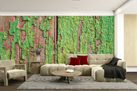 Rustic green wood panel wallpaper