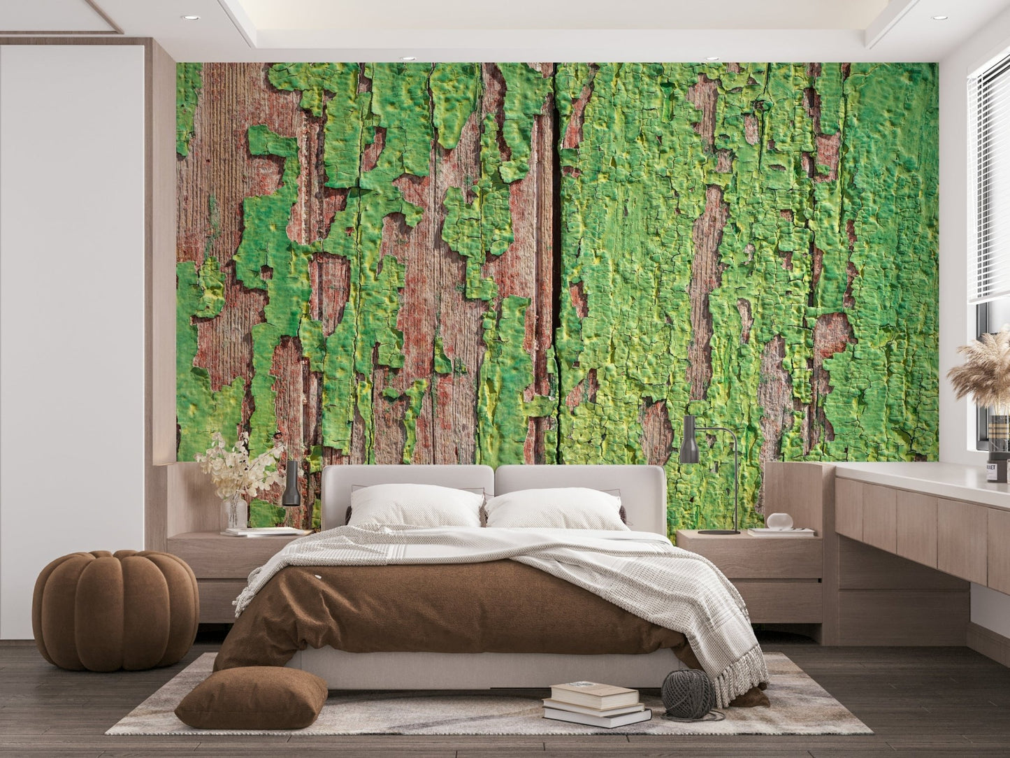 Vintage wood wall mural with green hues
