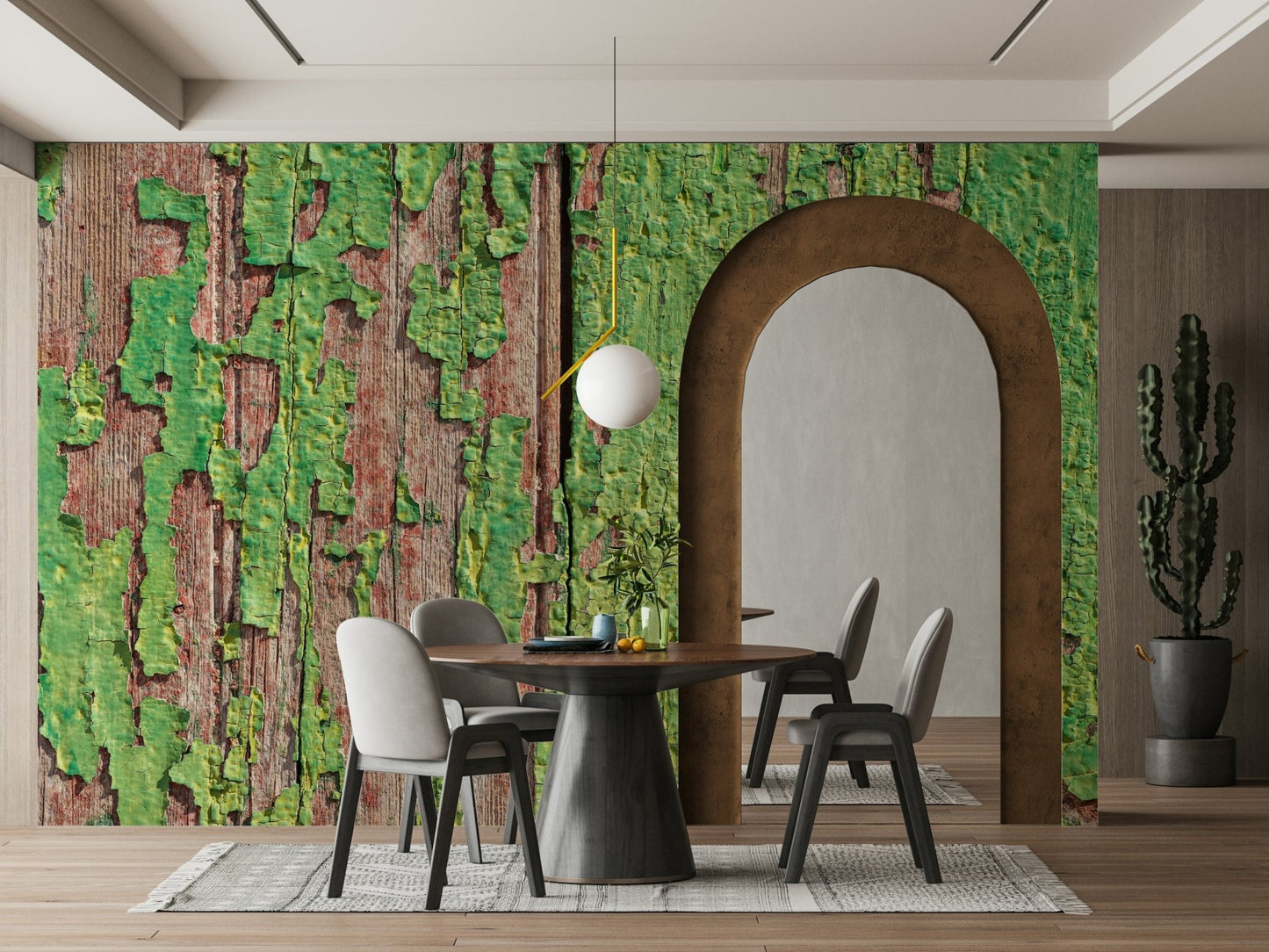 Faded green timber texture wall covering