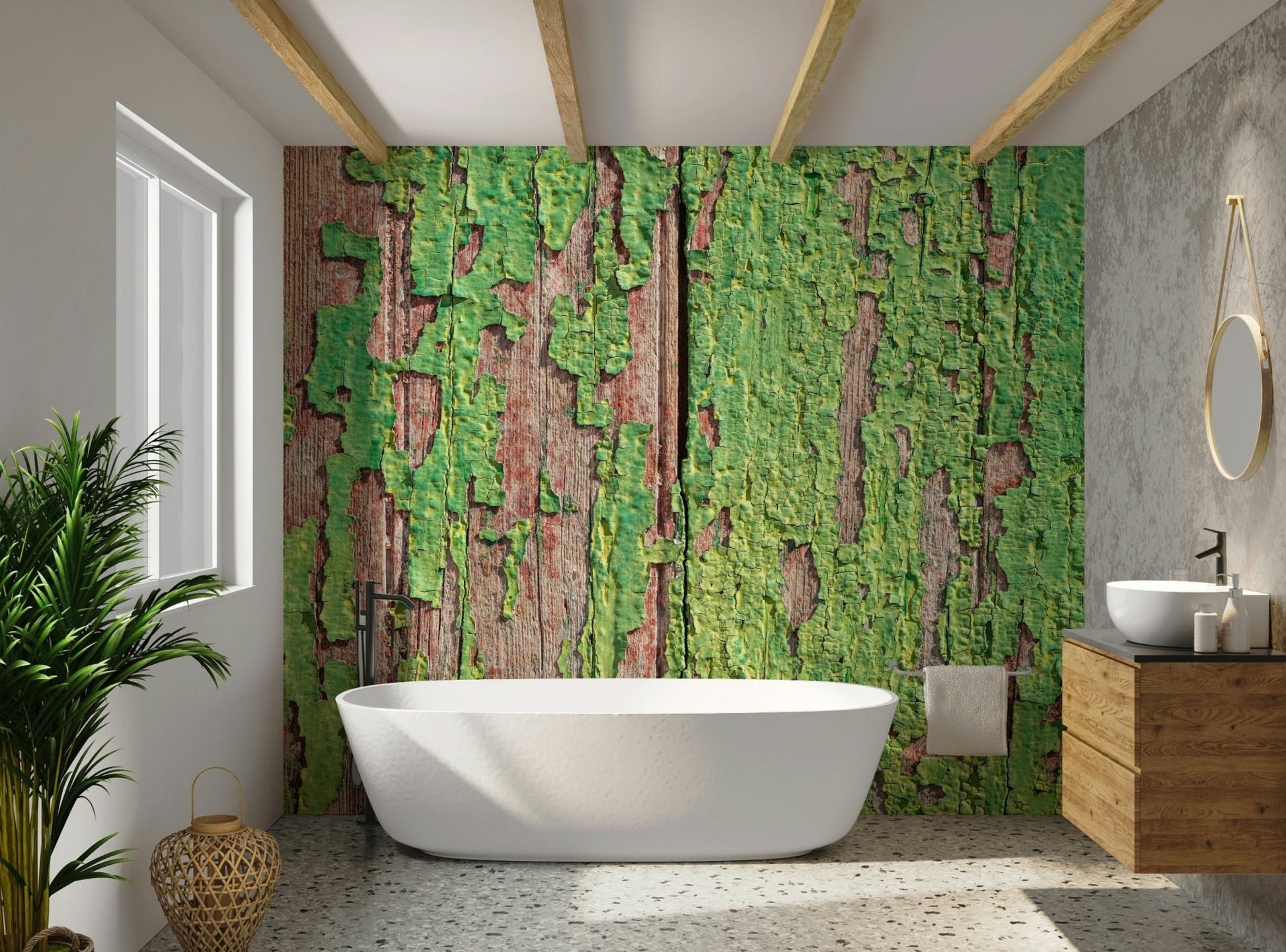 Green wooden plank wall mural