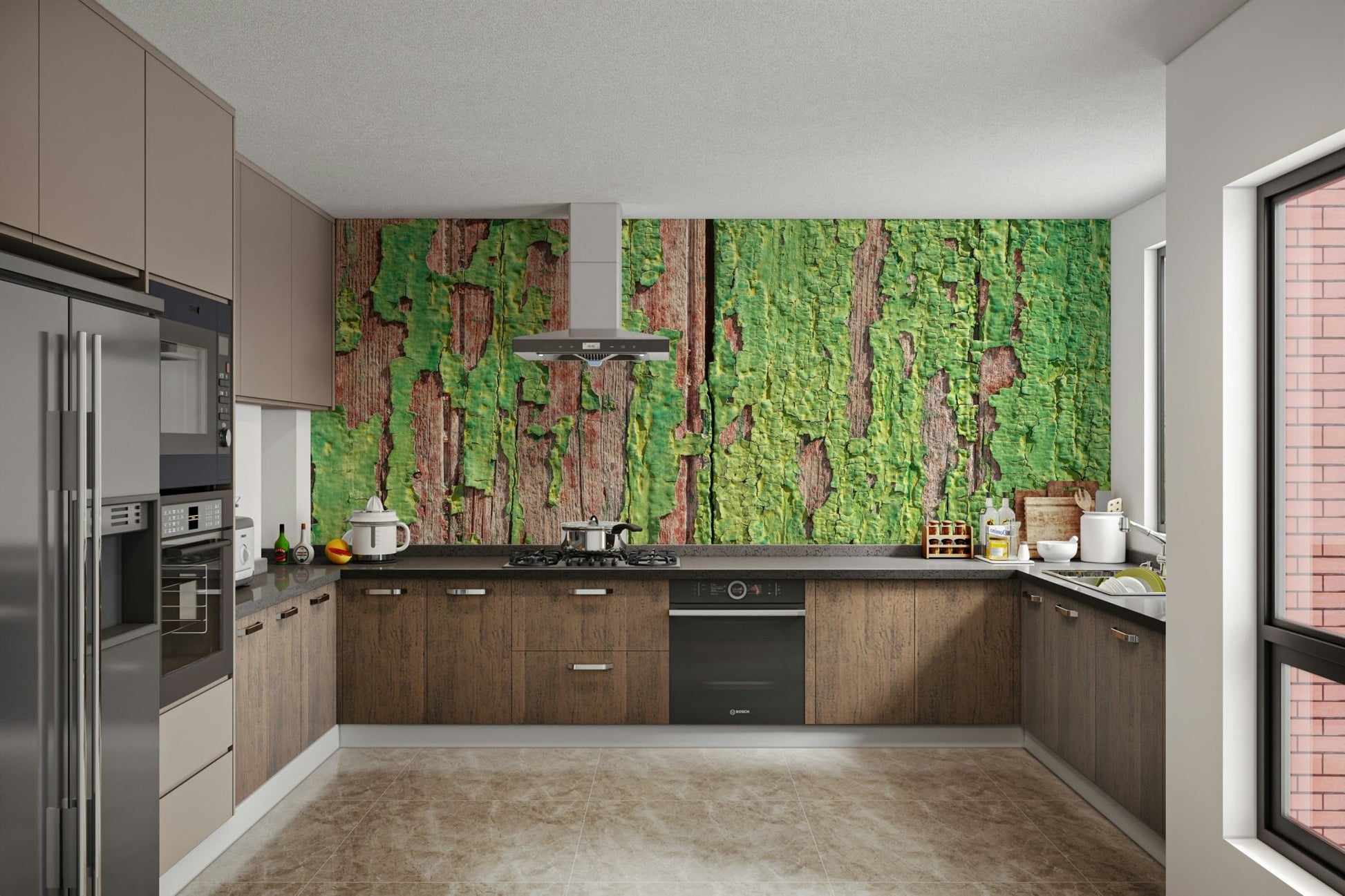 Aged timber texture mural in green tones