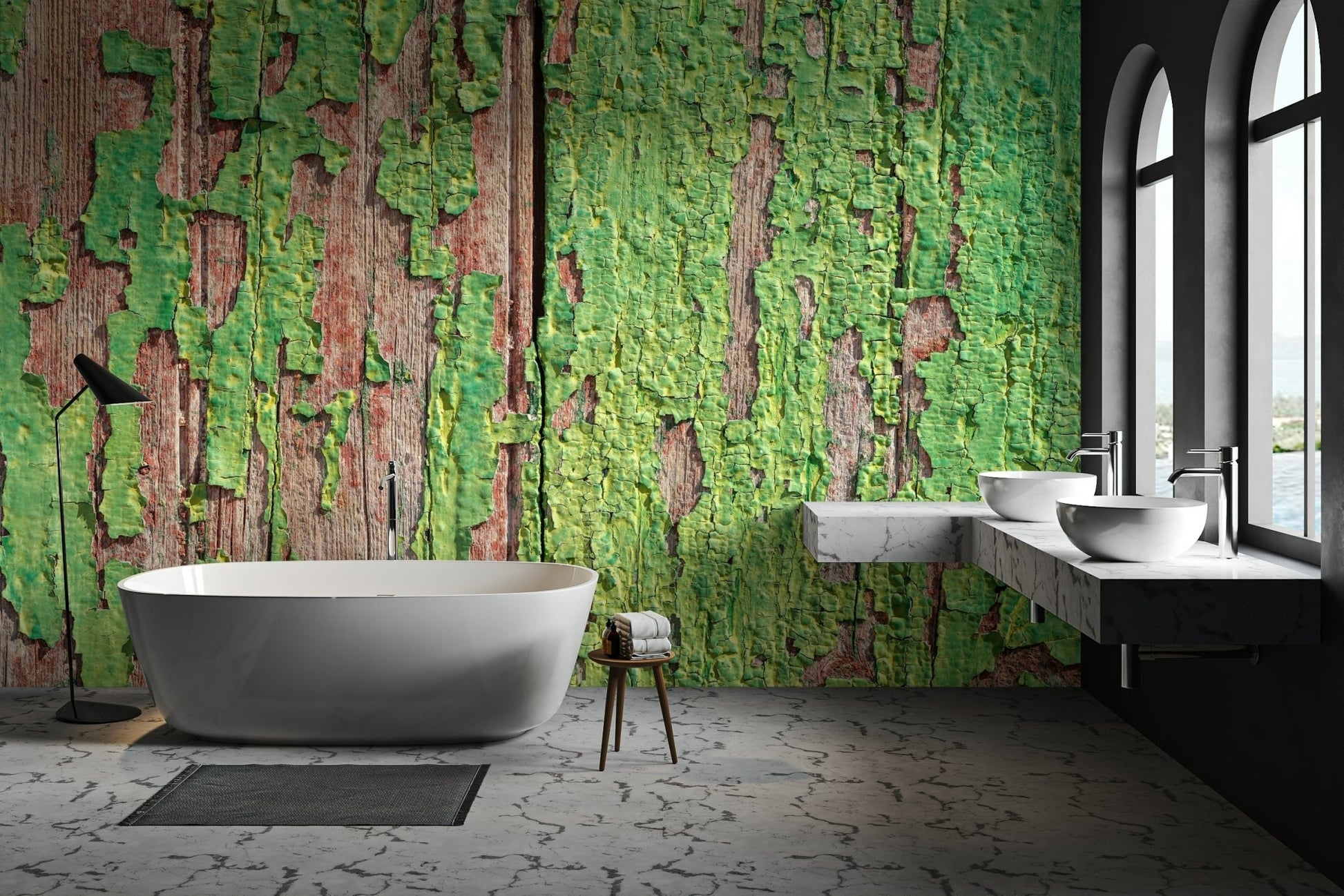Rustic green wall mural for interiors