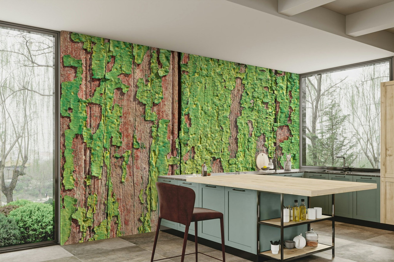 Antique Green Timber wall mural design