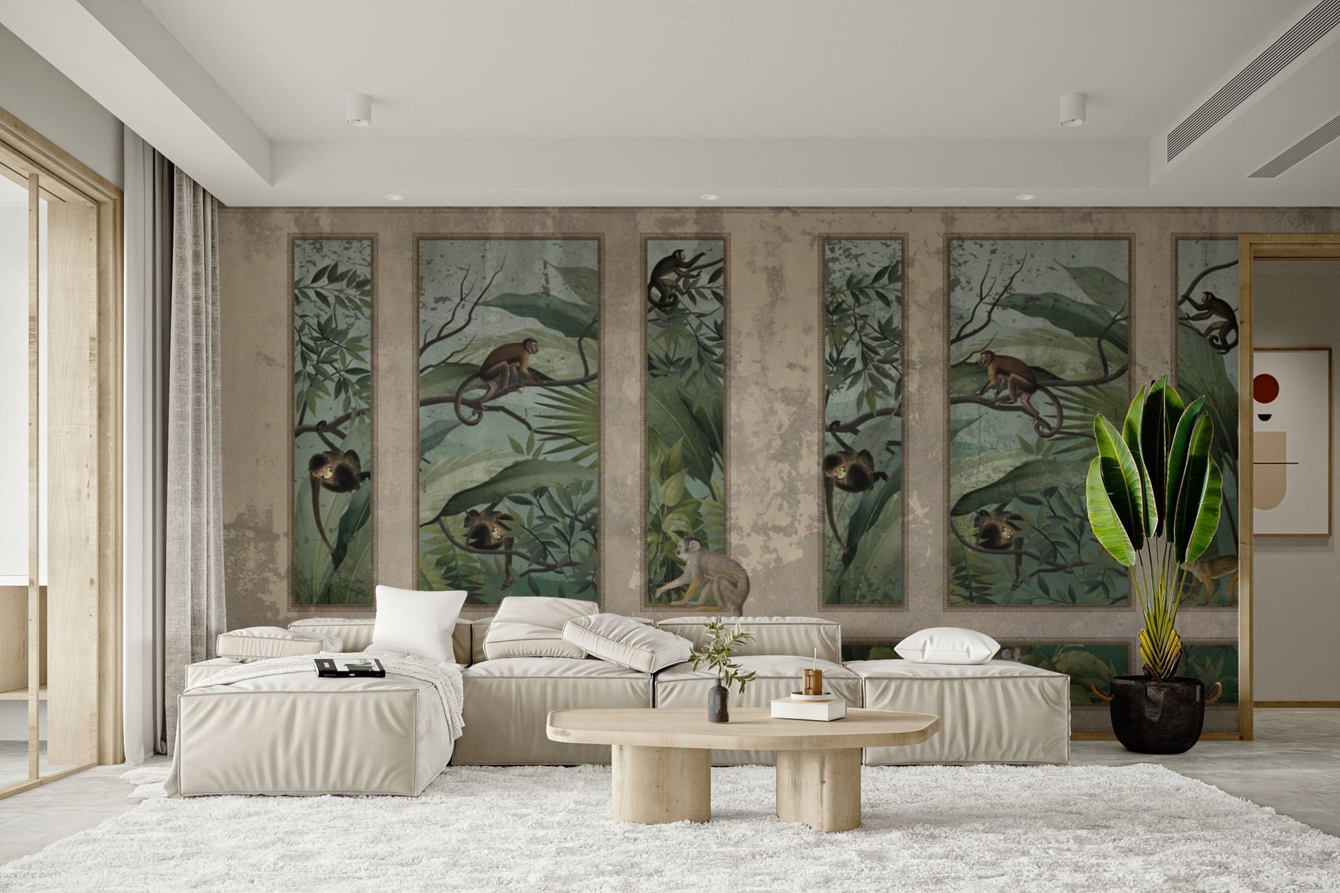 Heritage jungle monkey mural print

