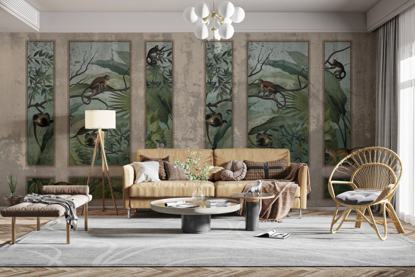 Elegant monkey wallpaper with trees
