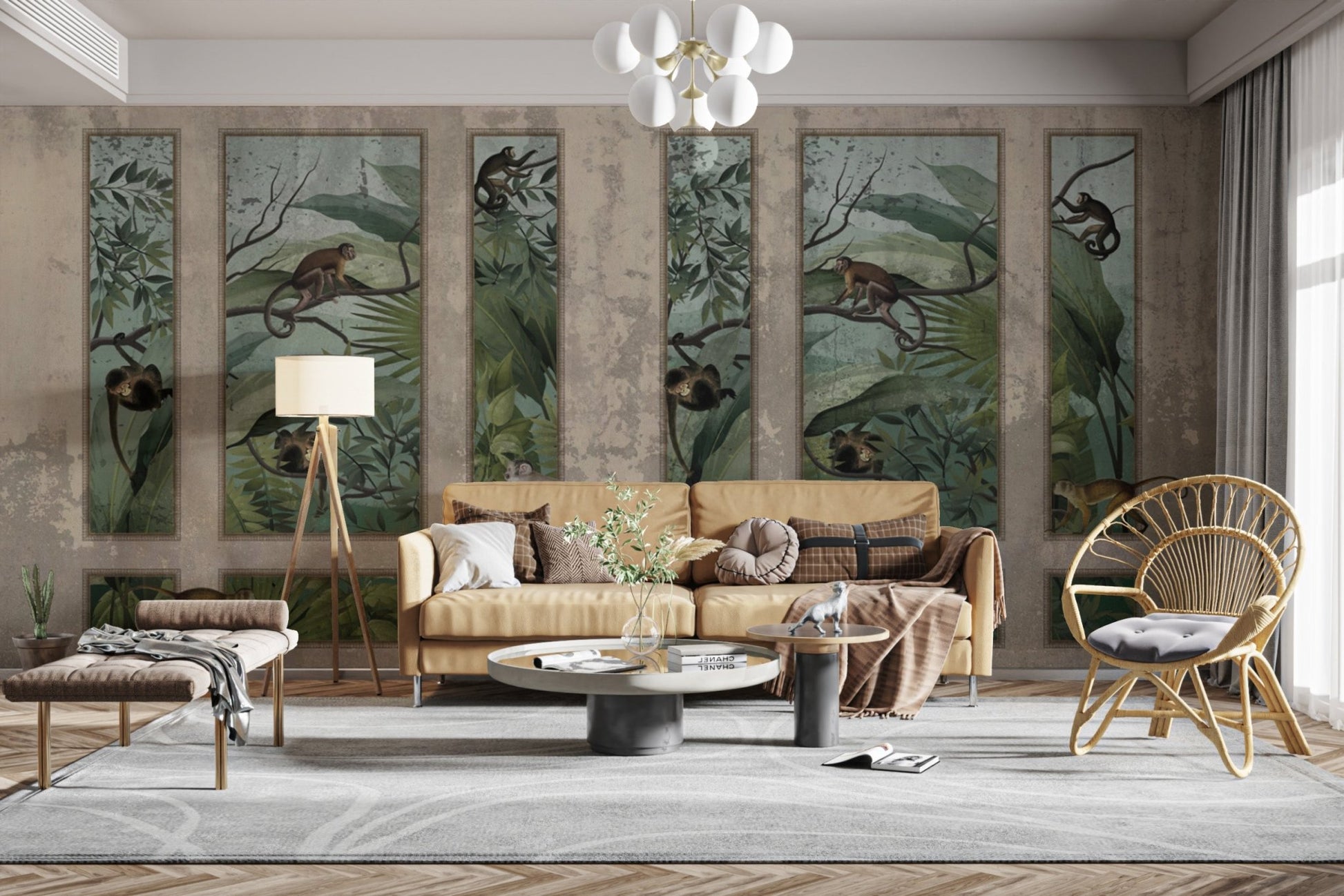 Elegant monkey wallpaper with trees
