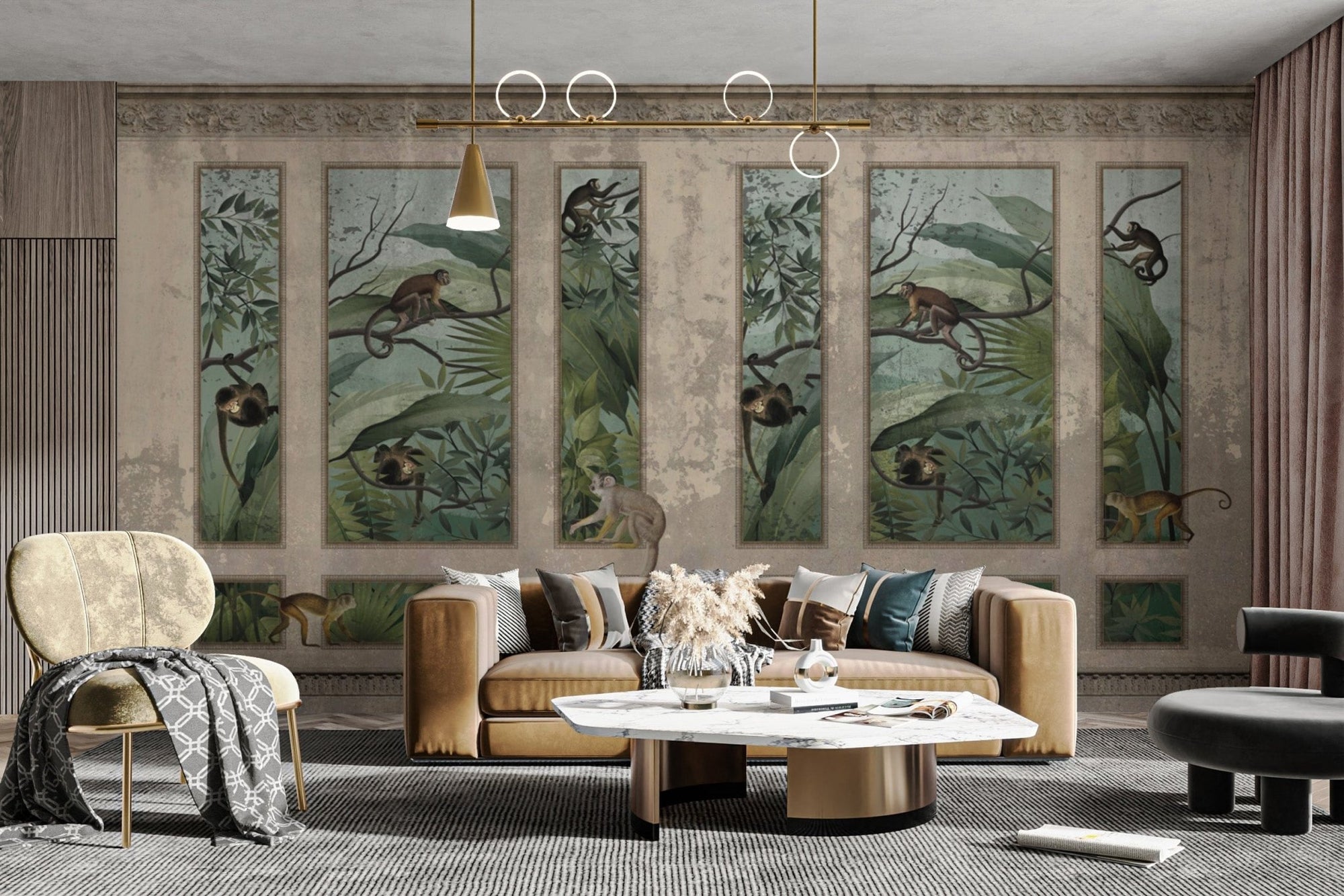 Antique Jungle Monkey Wallpaper design
 B764