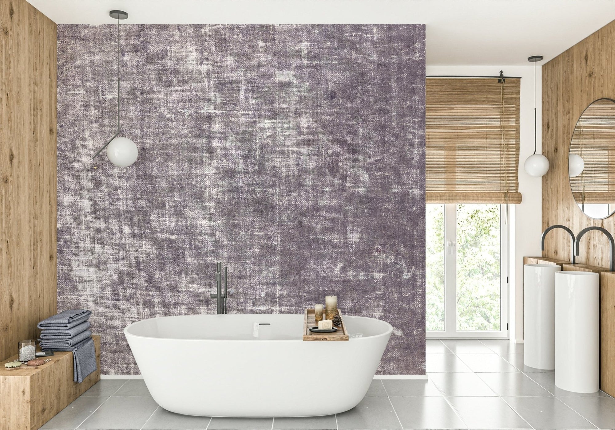 Antique linen lilac mural wallpaper, GD2547